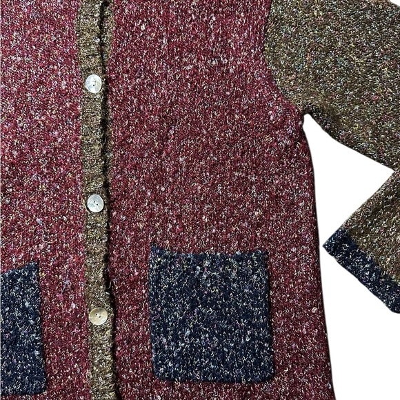 Celina Yang Designs Colorblock Metallic Knit Cardigan Sweater Women’s M - Picture 2 of 7